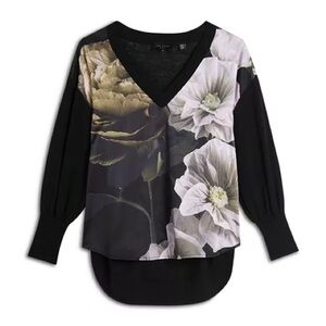 TED BAKER LONDON women’s Hanalyy V Neck Woven Front Sweater